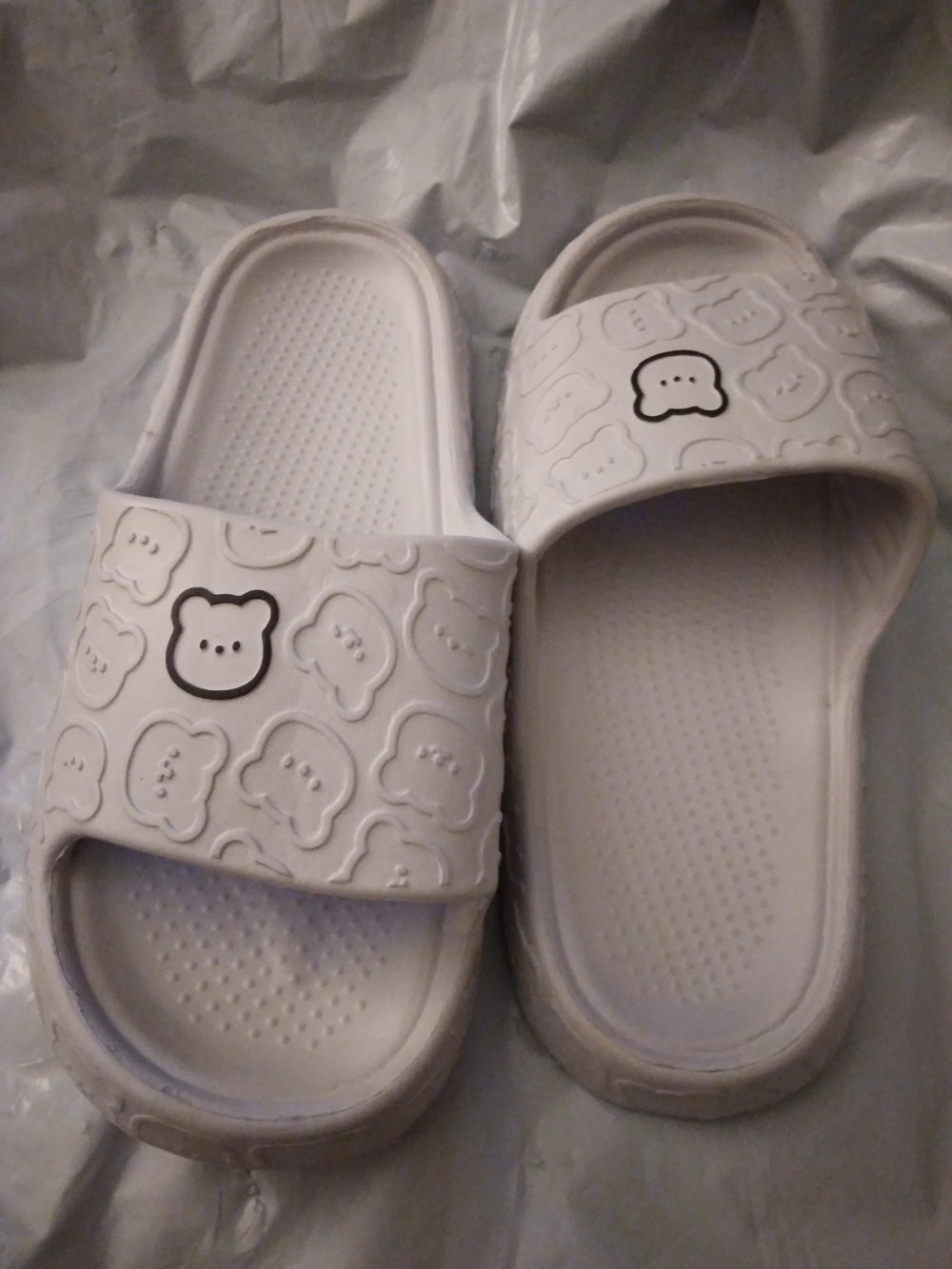Women's Grey Slide Sandals with Cute Bear Accent